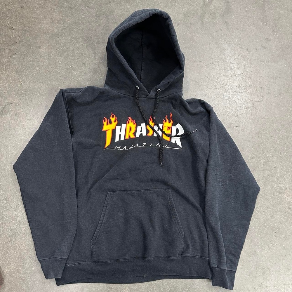 Y2K Thrasher Magazine Classic Flame Graphic Hoodie Size Small